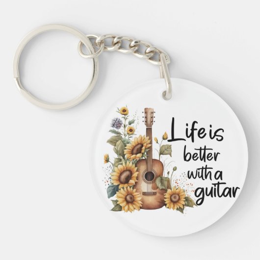 Pas naamgitaar met zonnebloem aan sleutelhanger (Voorkant)