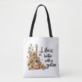 Pas naamgitaar met zonnebloem aan tote bag (Voorkant)
