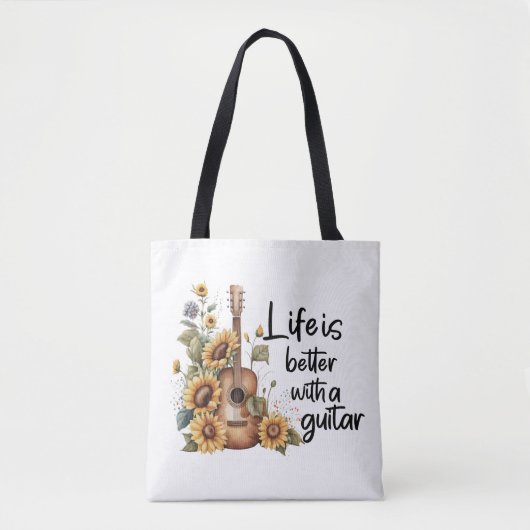 Pas naamgitaar met zonnebloem aan tote bag (Voorkant)