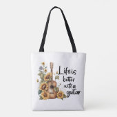 Pas naamgitaar met zonnebloem aan tote bag (Achterkant)