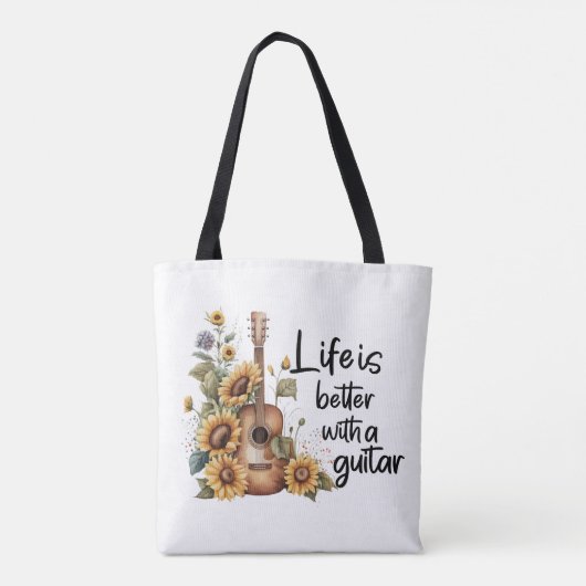 Pas naamgitaar met zonnebloem aan tote bag (Achterkant)