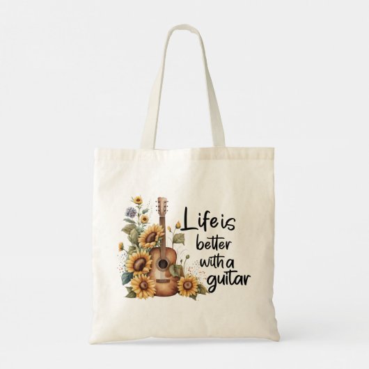 Pas naamgitaar met zonnebloem aan tote bag (Achterkant)