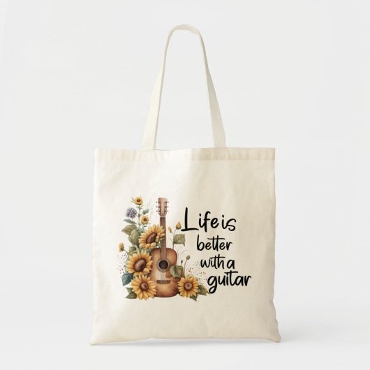 Pas naamgitaar met zonnebloem aan tote bag (Voorkant)