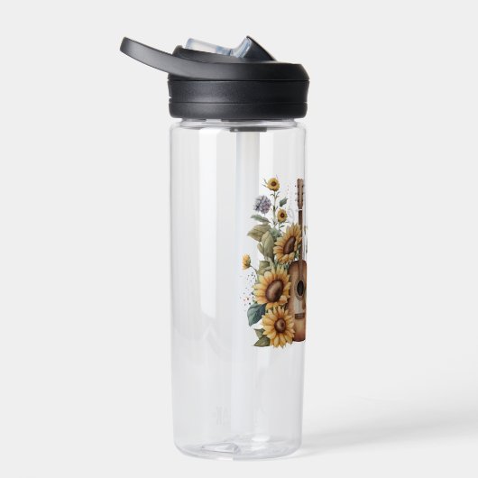 Pas naamgitaar met zonnebloem aan waterfles (Rechts)