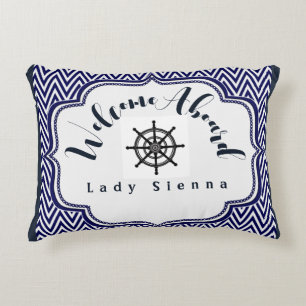 Pas Navy Blue en White aan met Ship Wheel Accent Kussen