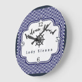 Pas Navy Blue en White aan met Ship Wheel Grote Klok (Hoek)