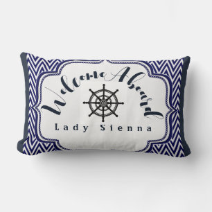 Pas Navy Blue en White aan met Ship Wheel Kussen