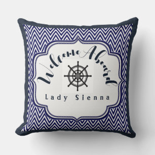 Pas Navy Blue en White aan met Ship Wheel Kussen