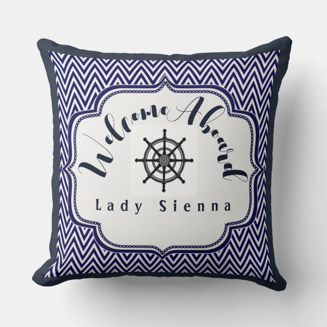Pas Navy Blue en White aan met Ship Wheel Kussen (Voorkant)