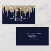 Pas Navy Blue Gold Drip Modern Stijlvol aan Visitekaartje (Voorkant / Achterkant)