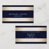 Pas Navy Blue Gold Striped Modern Stijlvol aan Visitekaartje (Voorkant / Achterkant)
