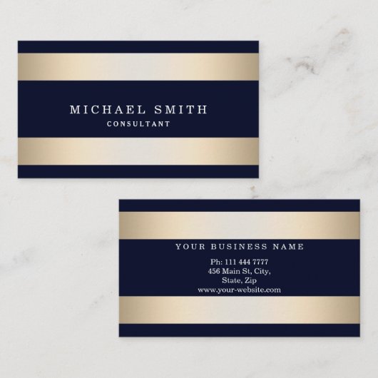 Pas Navy Blue Gold Striped Modern Stijlvol aan Visitekaartje (Voorkant / Achterkant)