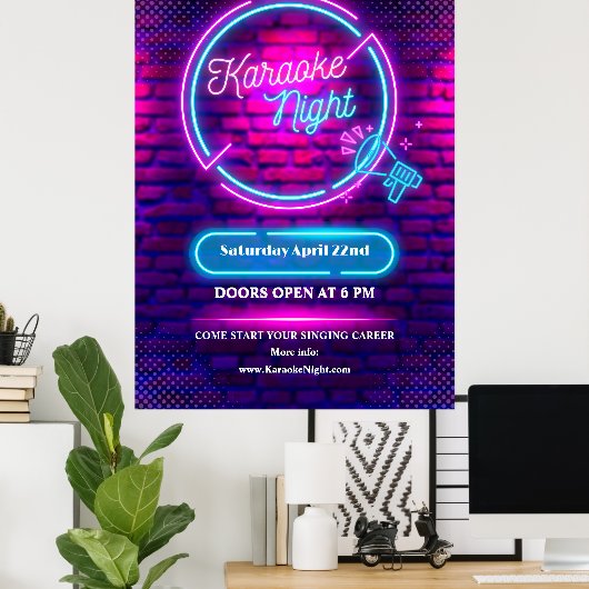 Pas Neon Karaoke Night Large Window aan Poster (Thuiskantoor)