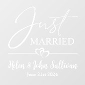 Pas net getrouwd twee aangesloten harten datum raamsticker (Vel)