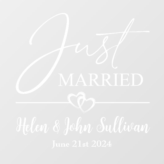 Pas net getrouwd twee aangesloten harten datum raamsticker (Vel)