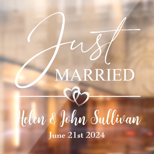 Pas net getrouwd twee aangesloten harten datum raamsticker (Vel 2)