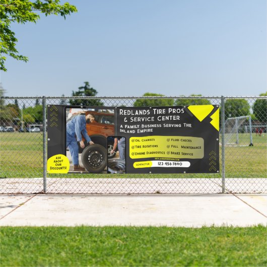 Pas nieuwe gebruikte banden Auto Repair Service Ba Spandoek (Insitu)