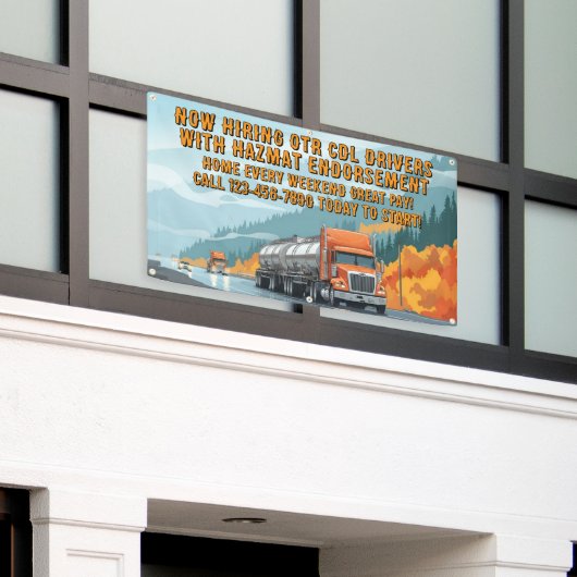 Pas nu in: gecertificeerde Hazmat CDL-chauffeurs Spandoek (Buitenkant Gebouw)