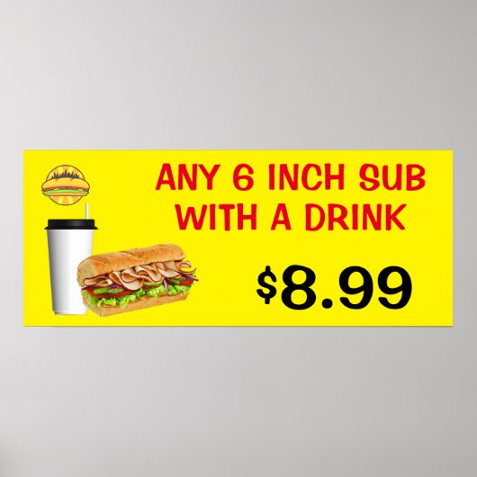 Pas om het even welke 6 Inch sub met een Drink aan Poster (Voorkant)