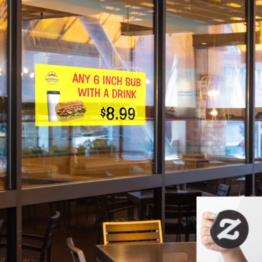 Pas om het even welke 6 Inch sub met een Drink aan Raamsticker (Restaurant Raam)