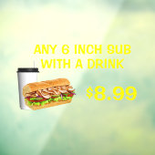 Pas om het even welke 6 Inch sub met een Drink aan Raamsticker (Vel 3)