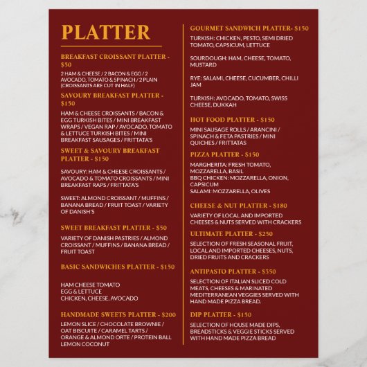 Pas online deze Elegant Food Menu & Prijs aan (Achterkant)