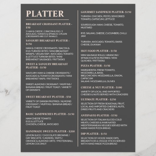 Pas online deze Elegant Food Menu & Prijs aan (Achterkant)