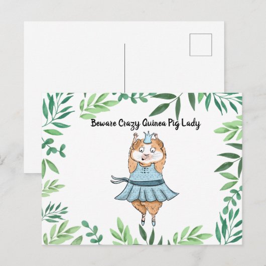 Pas op Dolle Cavia Dame  cavia Briefkaart (Voorkant / Achterkant)