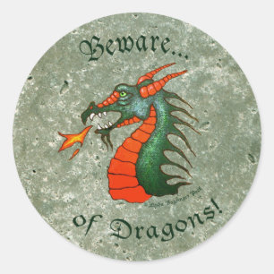 Pas op Draken Steen Groen Faux Marmer Ronde Sticker