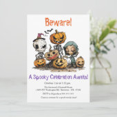 "Pas op! Een griezelige viering wacht!" Halloween Kaart (Staand voorkant)