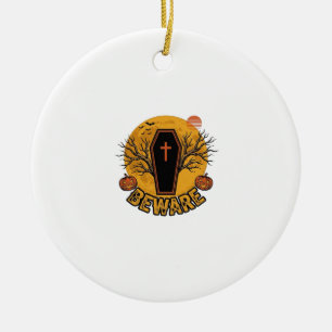 Pas op Halloween Kist Pompoen Vintage T-shirt Desi Keramisch Ornament