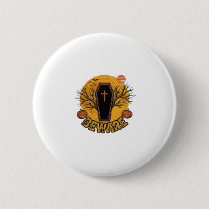 Pas op Halloween Kist Pompoen Vintage T-shirt Desi Ronde Button 5,7 Cm