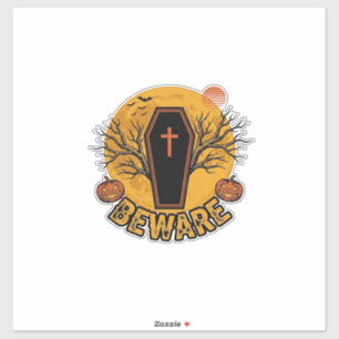 Pas op Halloween Kist Pompoen Vintage T-shirt Desi Sticker