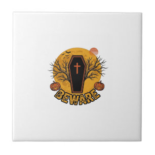 Pas op Halloween Kist Pompoen Vintage T-shirt Desi Tegeltje