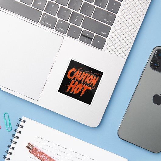 Pas op Heet Sticker (Laptop met iPhone)