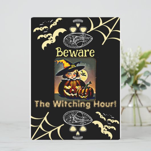  Pas op het heksenuur Freaky Halloween Feestdagenkaart (Staand voorkant)