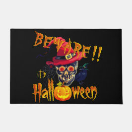 Pas op, het is Halloween Schedel en Pompoen Deurmat