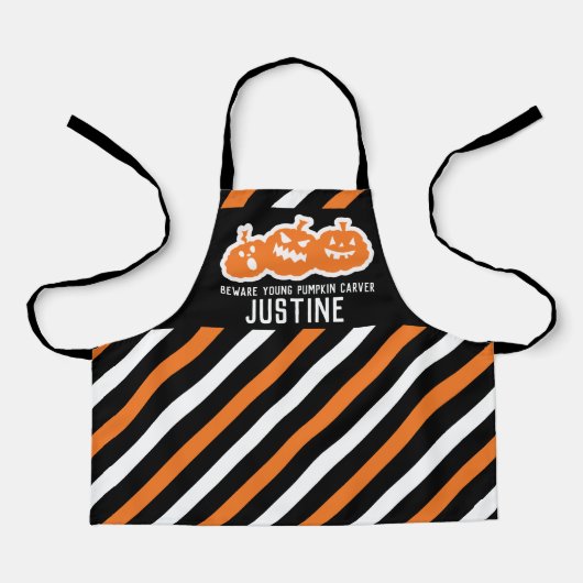 Pas op jonge pompoen carver bang pompoen strepen schort (Voorkant)