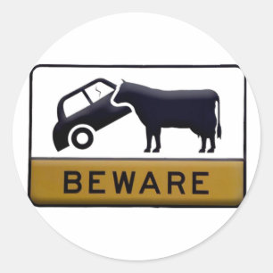 Pas op - Koe auto Ronde Sticker