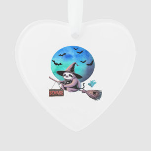 Pas op Lieve Heks Luiaard Vliegend op Bezem Hallow Ornament