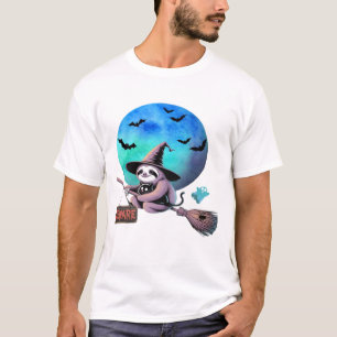 Pas op Lieve Heks Luiaard Vliegend op Bezem Hallow T-shirt