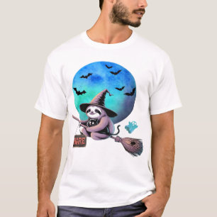 Pas op Lieve Heks Luiaard Vliegend op Bezem Hallow T-shirt