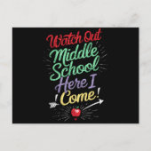 Pas op middelbare school, ik kom naar school briefkaart (Voorkant)