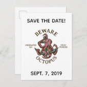 Pas op Octopus Nautical Creature Save the Date Uitnodiging Briefkaart (Voorkant / Achterkant)
