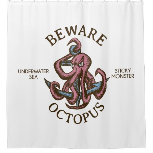 Pas op Octopus Nautisch Wezen Tentakel Monster Douchegordijn (Voorkant)