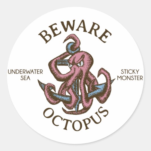 Pas op Octopus Nautisch Wezen Tentakel Monster Ronde Sticker (Voorkant)