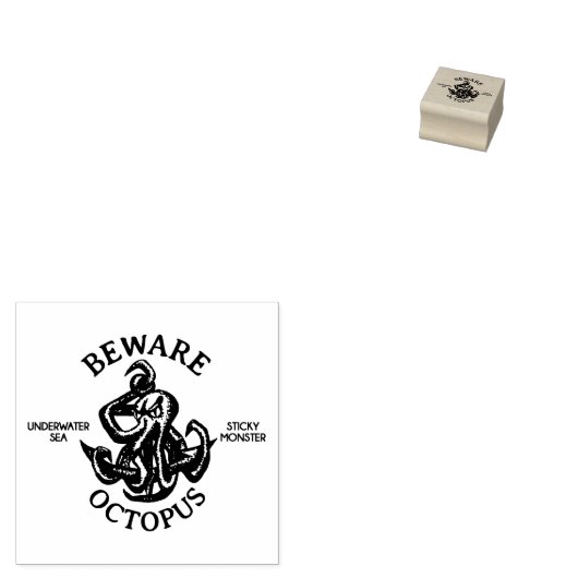 Pas op Octopus Nautisch Wezen Tentakel Monster Rubberstempel (Gestempeld)