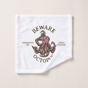 Pas op Octopus Nautisch Wezen Tentakel Monster Washandje