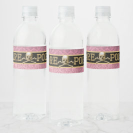 Pas op Poison Skull Pink Halloween Waterfles Etiket