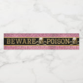 Pas op Poison Skull Pink Halloween Waterfles Etiket (Enkel label)